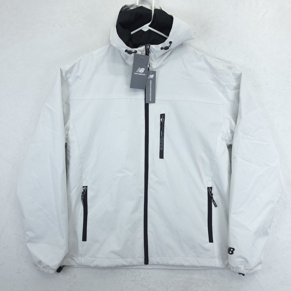 New Balance Men's Medium Wind and Water Resistant Hooded Jacket NWT White